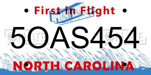 5OAS454 North Carolina License Plate