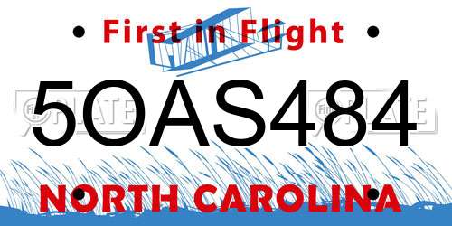 5OAS484 North Carolina License Plate