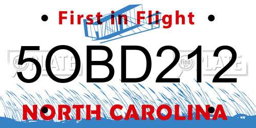 5OBD212 North Carolina License Plate