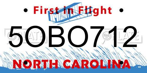 5OBO712 North Carolina License Plate
