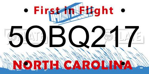 5OBQ217 North Carolina License Plate