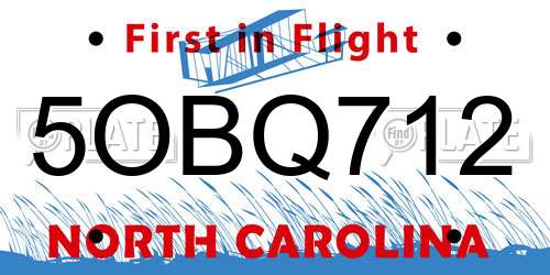5OBQ712 North Carolina License Plate