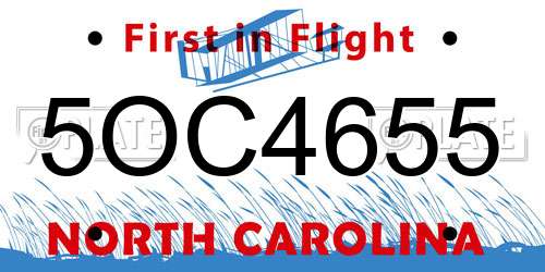 5OC4655 North Carolina License Plate