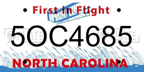 5OC4685 North Carolina License Plate
