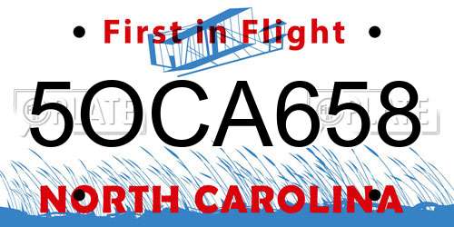 5OCA658 North Carolina License Plate