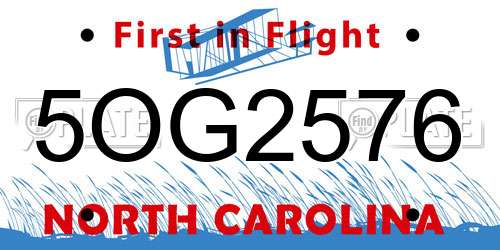 5OG2576 North Carolina License Plate