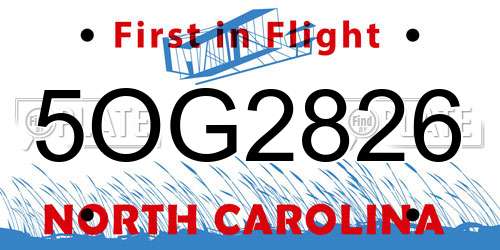 5OG2826 North Carolina License Plate