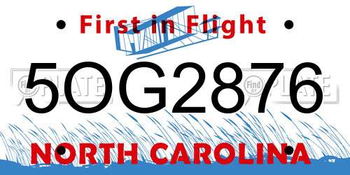 5OG2876 North Carolina License Plate