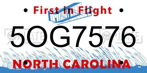 5OG7576 North Carolina License Plate
