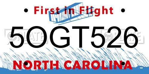 5OGT526 North Carolina License Plate