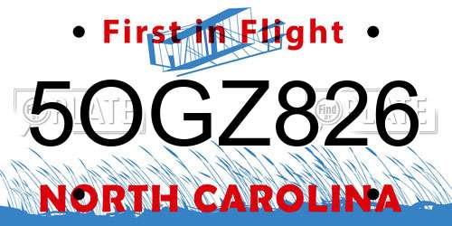 5OGZ826 North Carolina License Plate