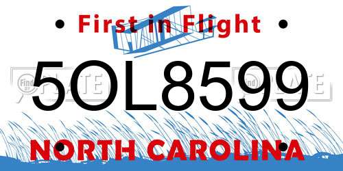 5OL8599 North Carolina License Plate