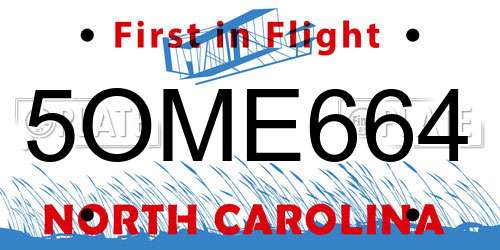 5OME664 North Carolina License Plate