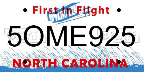 5OME925 North Carolina License Plate