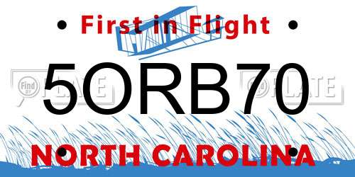 5ORB70 North Carolina License Plate