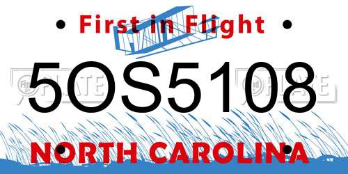 5OS5108 North Carolina License Plate