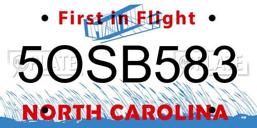 5OSB583 North Carolina License Plate