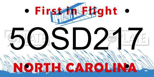 5OSD217 North Carolina License Plate