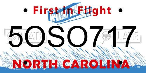 5OSO717 North Carolina License Plate