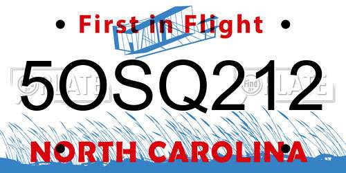 5OSQ212 North Carolina License Plate