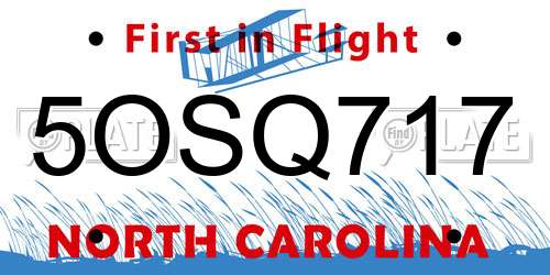 5OSQ717 North Carolina License Plate