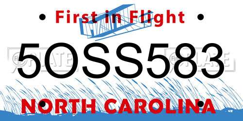 5OSS583 North Carolina License Plate