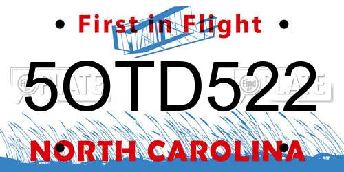 5OTD522 North Carolina License Plate