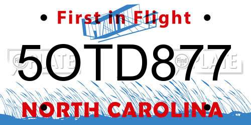 5OTD877 North Carolina License Plate