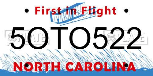 5OTO522 North Carolina License Plate