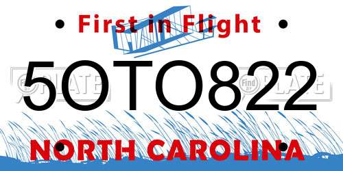 5OTO822 North Carolina License Plate