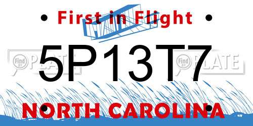 5P13T7 North Carolina License Plate
