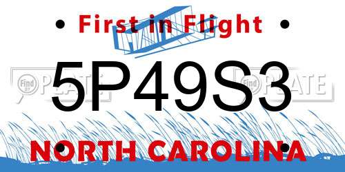 5P49S3 North Carolina License Plate