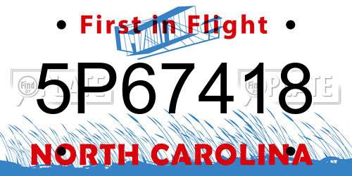 5P67418 North Carolina License Plate