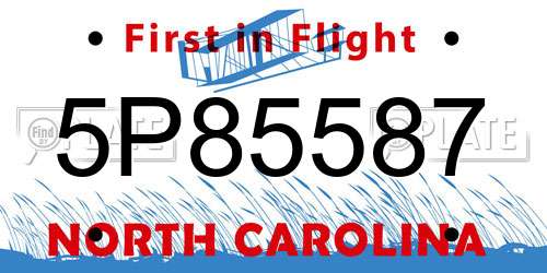 5P85587 North Carolina License Plate
