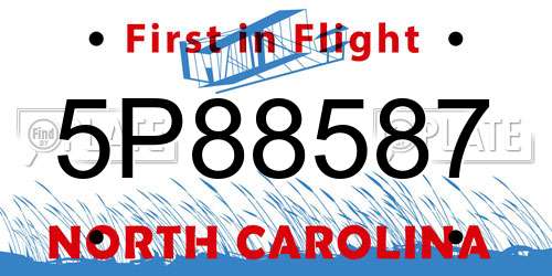 5P88587 North Carolina License Plate