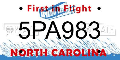 5PA983 North Carolina License Plate