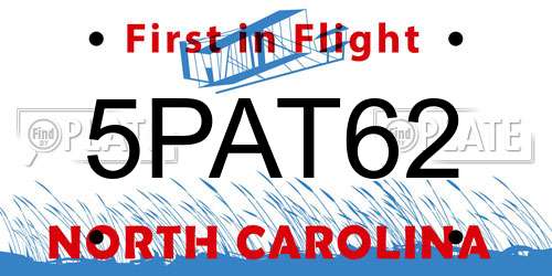 5PAT62 North Carolina License Plate