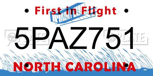5PAZ751 North Carolina License Plate