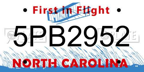 5PB2952 North Carolina License Plate
