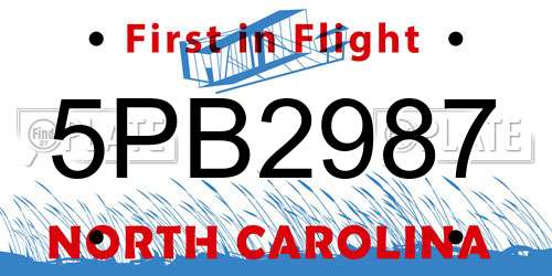 5PB2987 North Carolina License Plate