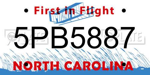 5PB5887 North Carolina License Plate