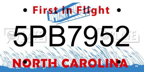 5PB7952 North Carolina License Plate