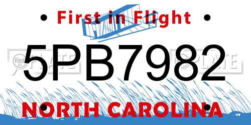 5PB7982 North Carolina License Plate