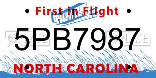 5PB7987 North Carolina License Plate