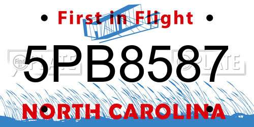 5PB8587 North Carolina License Plate