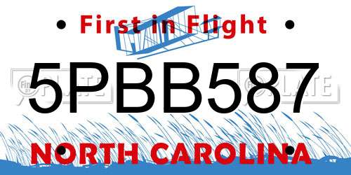 5PBB587 North Carolina License Plate