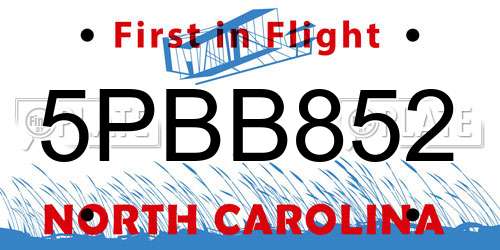 5PBB852 North Carolina License Plate