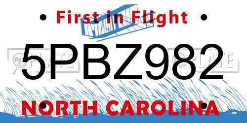 5PBZ982 North Carolina License Plate