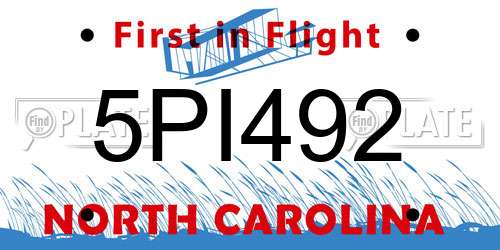 5PI492 North Carolina License Plate