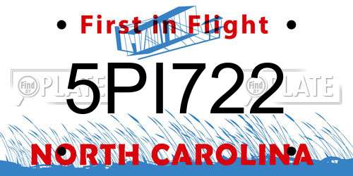 5PI722 North Carolina License Plate